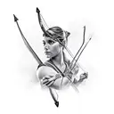 A realistic portrait of a gamer with a bow and arrow tattoo design idea