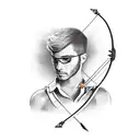 A realistic portrait of a gamer with a bow and arrow tattoo design idea