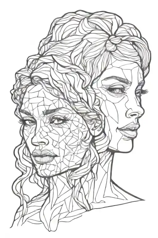 woman 2 faces of women tattoo design idea
