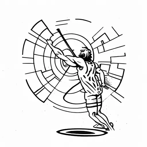 Sisyphus pushing a boulder uphill tattoo design idea