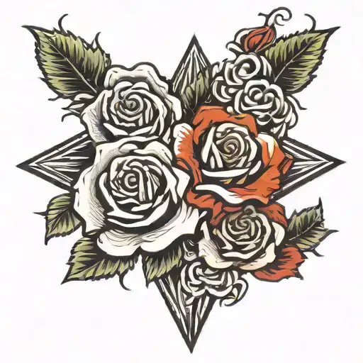 maltese cross intertwined 2 roses intertwined tattoo design idea