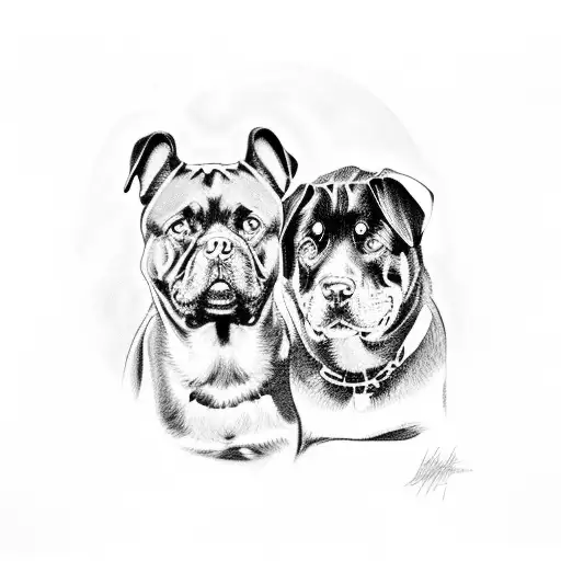 Rottweiler sitting next to owner looking at the sunset tattoo design idea