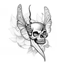 skull hawk moth with flowers tattoo design idea
