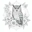 ultra realistic owl between flowers blooming black and grey Mandela flower of life tattoo design idea