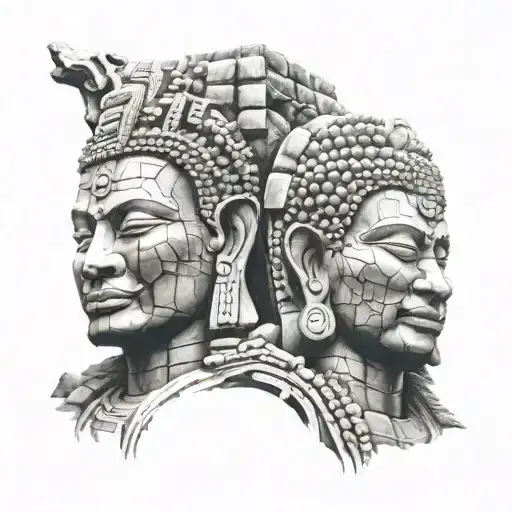 bayon temple face tattoo design idea