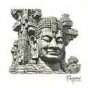 bayon temple face tattoo design idea