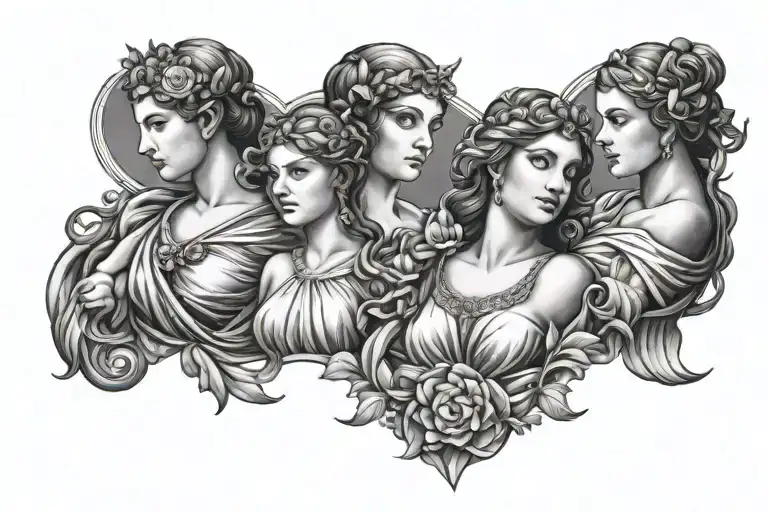 athena, Aphrodite, Artemis sleeve tattoo tattoo design idea