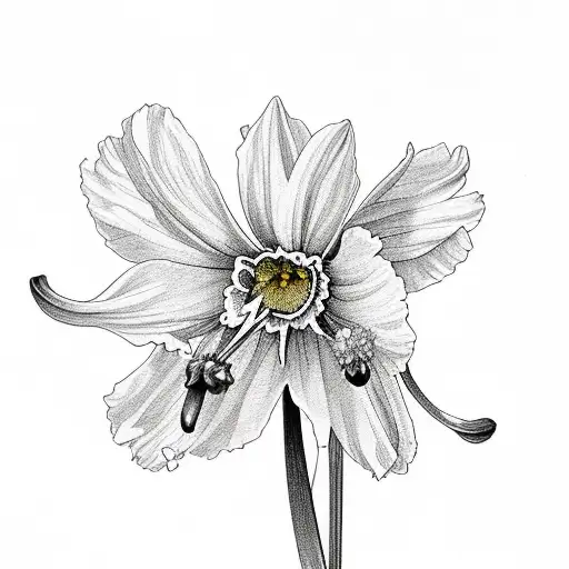  daffodil and daisy and lily and larkspur and cosmos tattoo design idea
