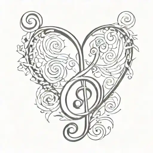 heart shaped bass clef and treble clef tattoo design idea