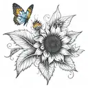 sunflower and butterfly tattoo design idea
