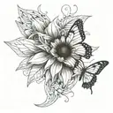 sunflower and butterfly tattoo design idea