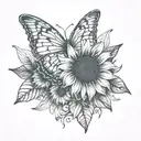 sunflower and butterfly tattoo design idea