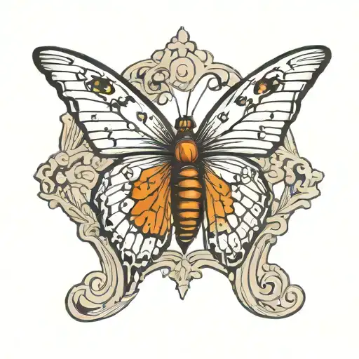 butterfly stuck in amber stone tattoo design idea
