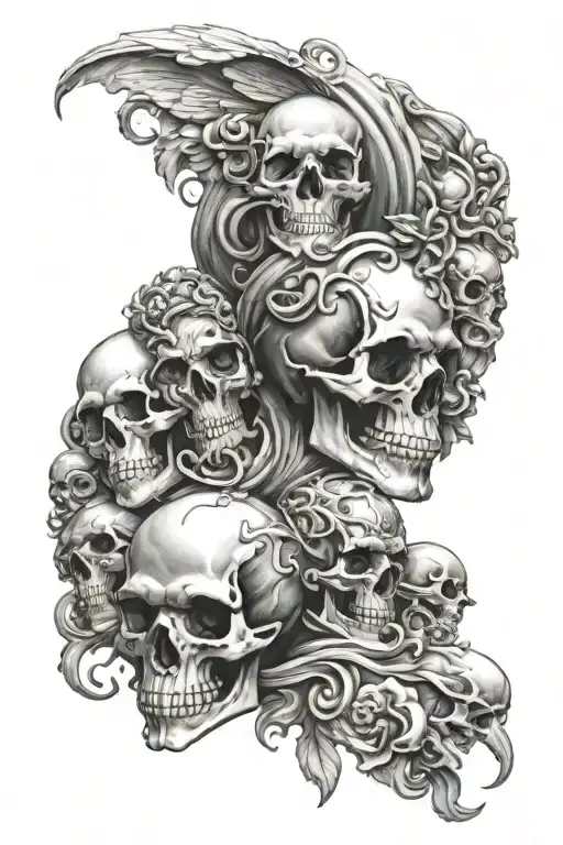 skull surrounded greek gods Olympus tattoo design idea
