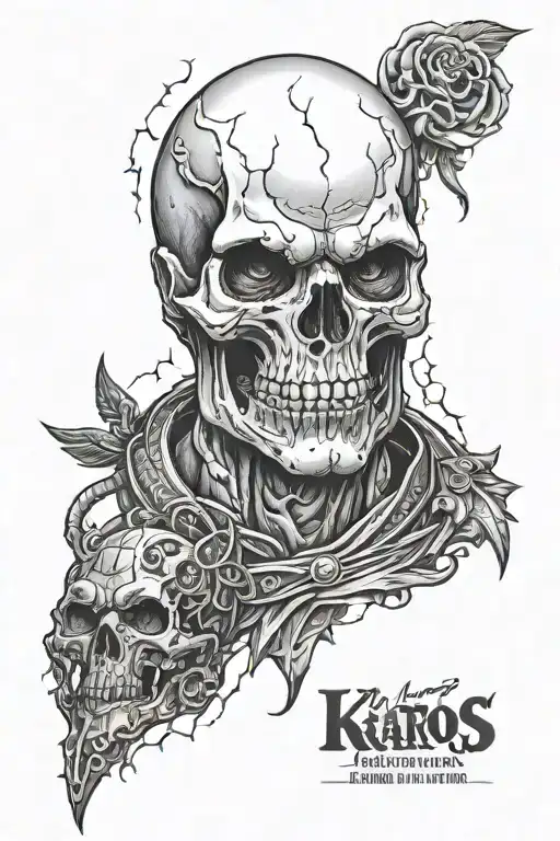 skull surrounded by kratos god of war tattoo design idea