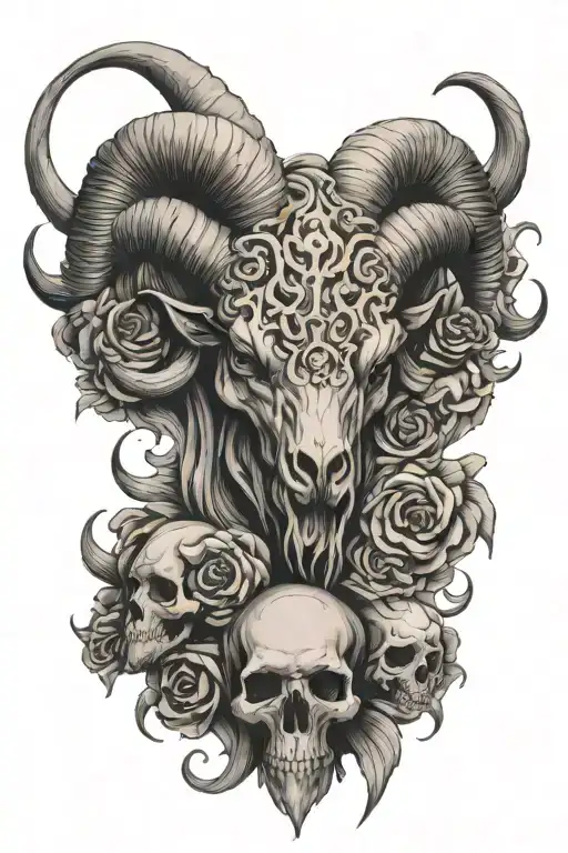 Aries sourounded by skulls tattoo design idea