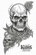 skull surrounded by kratos god of war tattoo design idea