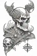 skull surrounded by kratos god of war tattoo design idea
