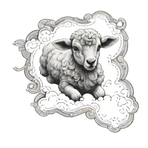 cloud lamb laying tattoo design idea