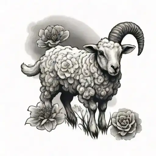 lamb made of clouds with wild flowers tattoo design idea
