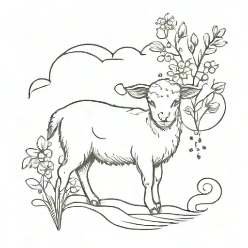 lamb made of clouds with wild flowers tattoo design idea