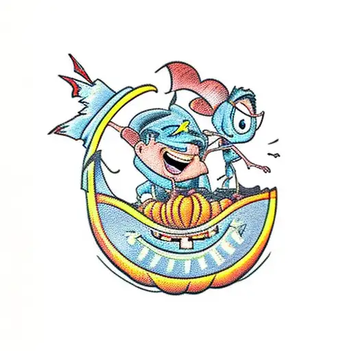 Lightning McQueen and Remy from Ratatouille cruising in a pumpkin-themed ride tattoo design idea