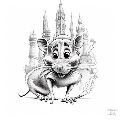 Ratatouille cooking up a pumpkin feast for Lightning McQueen and friends tattoo design idea