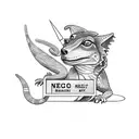 A sketch-style design of a cinema ticket with a dog, cat, and lizard peeking out tattoo design idea