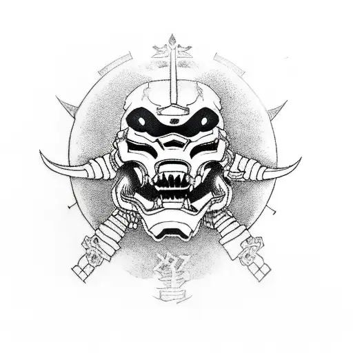 doom slayer hannya mask tattoo design idea