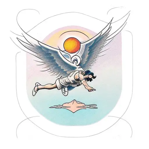 A minimalist design of Icarus falling from the sky tattoo design idea