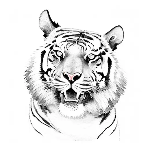 watercolor tiger with roses tattoo design idea