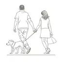 man and little girl walking a dog with their backs to us  tattoo design idea