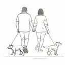 man and little girl walking a dog with their backs to us  tattoo design idea