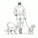 man and little girl walking a dog with their backs to us  tattoo design idea