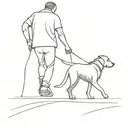 man and little girl walking a dog with their backs to us  tattoo design idea