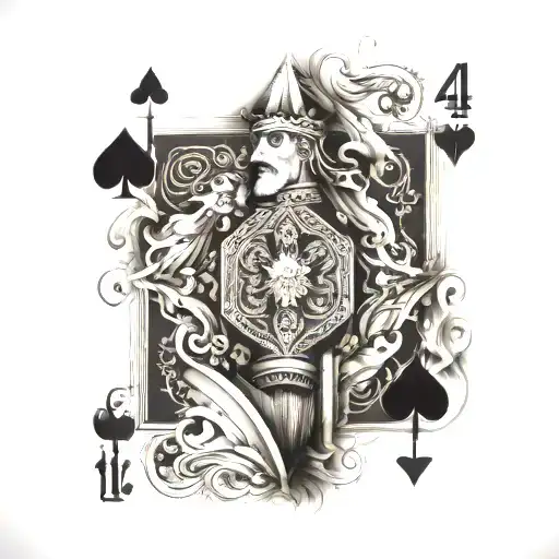 three cards king of spades and the number on the first card is 4 the second card is 14 15 16, and on the last card is 24 tattoo design idea