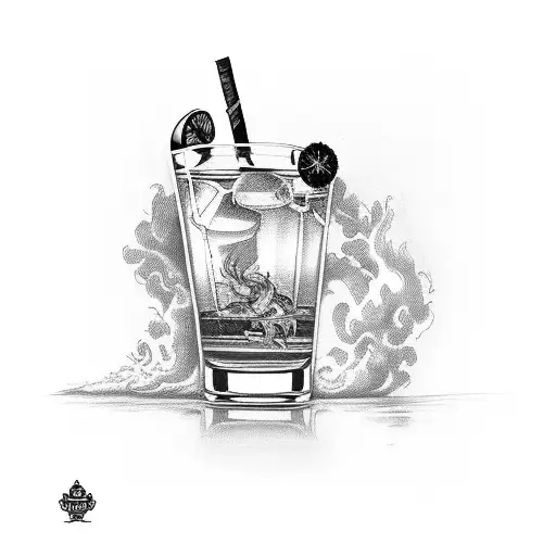 rum glass of cuba with a sigare burning on top of it. With underneath a sigare label of havana tattoo design idea