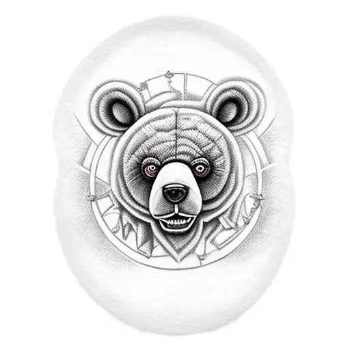 teddy bear with ominous black eyes and sharp claws, as if it's come to life in a horror movie tattoo design idea