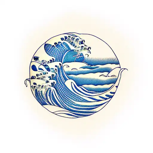 lotus as the primary image, with the Great Wave incorporated into the background. The lotus could be portrayed in a real tattoo design idea