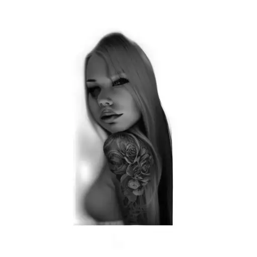 a woman with long blonde hair tattoo design idea