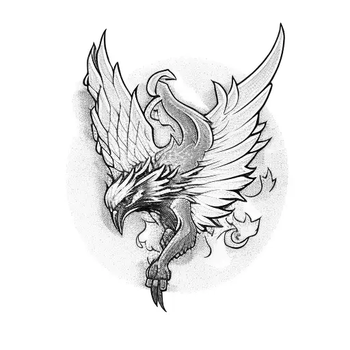 Combine the elements of a motorcycle and a phoenix in a dynamic design tattoo design idea