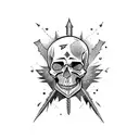 flash tattoo, minimal, skull and swords tattoo design idea
