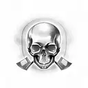 flash tattoo, minimal, skull and swords tattoo design idea