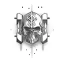 flash tattoo, minimal, skull and swords tattoo design idea