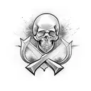 flash tattoo, minimal, skull and swords tattoo design idea