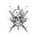 flash tattoo, minimal, skull and swords tattoo design idea