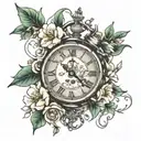 half old clock, half jasmines tattoo design idea