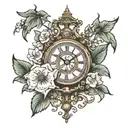 half old clock, half jasmines tattoo design idea