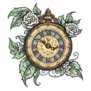 half old clock, half jasmines tattoo design idea