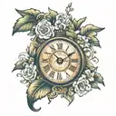 half old clock, half jasmines tattoo design idea